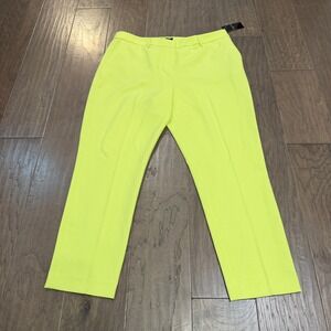 Tahari ASL Women Bright Neon Lime Green Straight Leg Dress Pants‎ Size 16